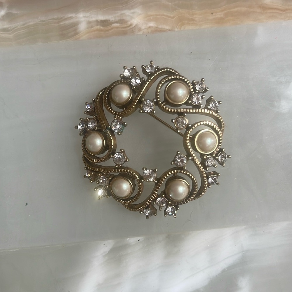 Vintage Monet Gold & Cubic Zirconia Brooch